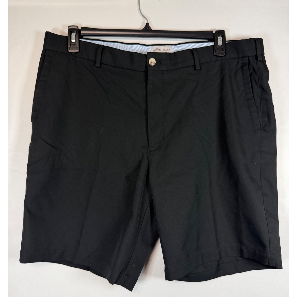 Peter Millar Mens Black Performance Golf Shorts Size 38 Flat Front Lightweight